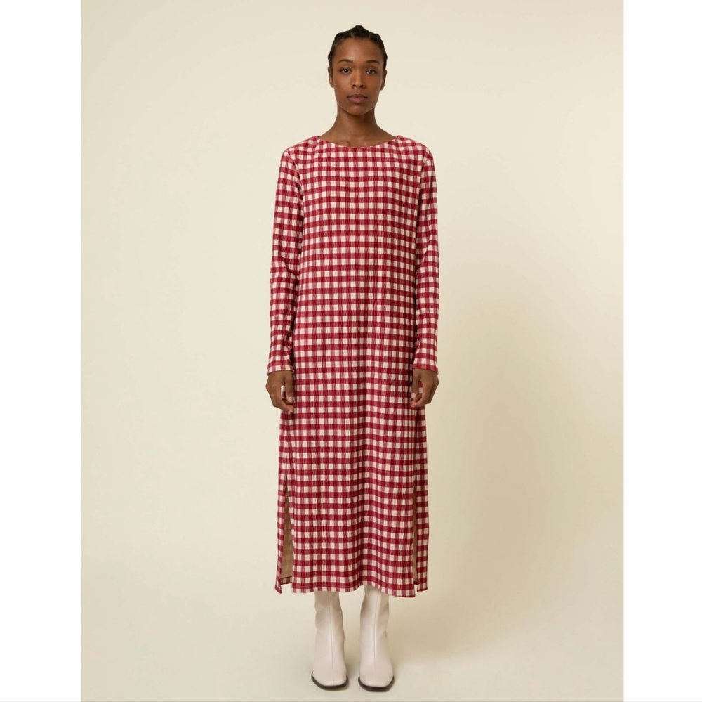 FRNCH PARIS Viky Dress in Bordeaux Gingham Long-sleeve Maxi Medium